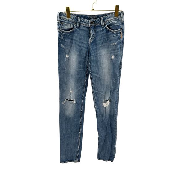 Silver‎ Jeans Audrey Slim Bootcut 30/31 Distressed Denim Holes Medium Wash - Picture 1 of 9